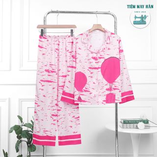 Bộ Pyjama Gấm Vân Gổ Ballon HANCLOSET Tay Dài Quần Dài, Bộ Đồ Ngủ Mặc Nhà Cao Cấp HA1015 giá sỉ