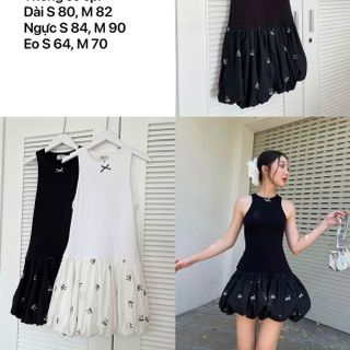 [SHOPPUMI] Đầm Cami sát nách phồng bí đinh nơ 2 màu đen và trắng size SM Pumi