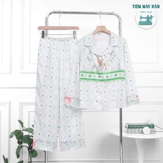 Bộ Pyjama Gấm Vân Gổ HANCLOSET Tay Dài Quần Dài, Bộ Đồ Ngủ Mặc Nhà Cao Cấp HA1015 giá sỉ