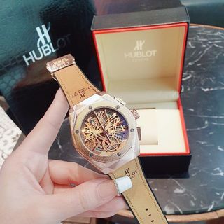 SALE OFF ĐỒNG HỒ NAM TRUNG CẤP HUBL MẶT TRÒN GIẢ CƠ DÂY DA