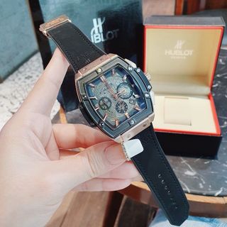 SALE OFF ĐỒNG HỒ NAM TRUNG CẤP HUBL MẶT CHONOGRAP CHỮ NHẬT DÂY DA