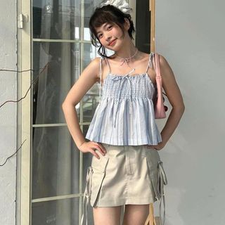 [SHOPPUMI] Áo kiểu 2s cột form Babydoll thân nhún 2 màu xanh và hồng freesize Pumi