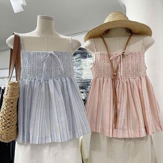 [SHOPPUMI] Áo kiểu 2s cột form Babydoll thân nhún 2 màu xanh và hồng freesize Pumi