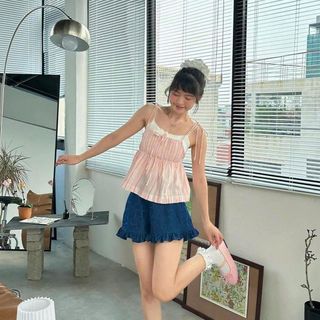 [SHOPPUMI] Áo kiểu 2s cột form Babydoll thân nhún 2 màu xanh và hồng freesize Pumi