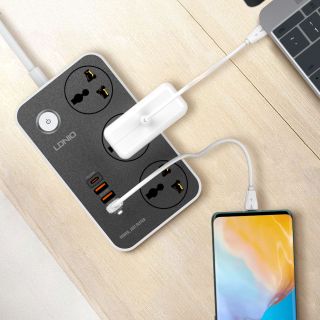Ổ Cắm Điện Đa Năng LDNIO SC3412 03 Chấu 03 Cổng USB 01 Cổng Type-C