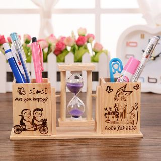 Đồng Hồ Cát Gỗ Có Ống Bút, Ống Bút Học Sinh Decor, Quà tặng, Quà lưu niệm
