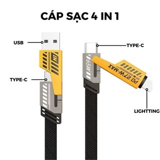 Dây Sạc Nhanh 4 Trong 1 - Gồm 1 Cổng USB 1 Lightning 2 Type C - Dài 1M