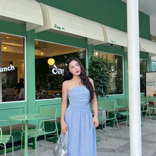 [SHOPPUMI] Đầm mixi ống sọc nhún lưng 2 màu SM Pumi