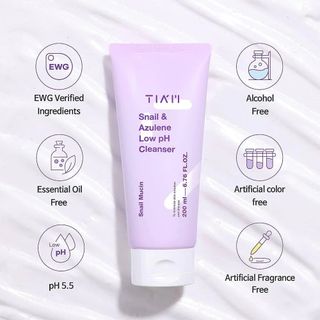 Sữa Rửa Mặt Tia'm Ốc Sên Làm Dịu & Phục Hồi Da 200ml Snail & Azulene Low pH Cleanser
