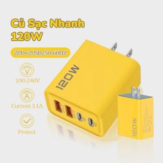 Bộ sạc nhanh 120W PD USB Type-C,Củ sạc nhanh 3.1A 4 Cổng,Bộ Chuyển Đổi Sạc 3.0 cho máy tính bảng,điện thoại