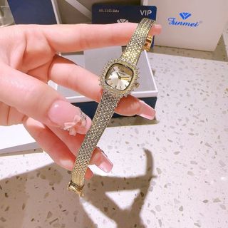 ĐỒNG HỒ NỮ CHÍNH HÃNG FUNMEI F2111 MẶT VUÔNG VIỀN HỘT DÂY LƯỚI THÉP FULLBOX