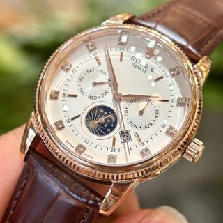 Đồng hồ nam r.o.l.e.x sun and moon 6 kim dây da