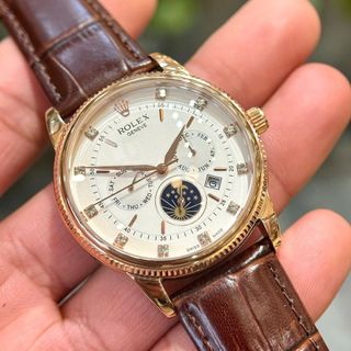 Đồng hồ nam r.o.l.e.x sun and moon 6 kim dây da
