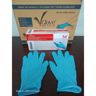 HỘP 100 GĂNG TAY Y TẾ KHÔNG BỘT VGLOVE MÀU XANH