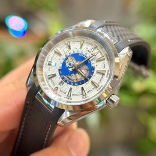 Đồng hồ nam O.m.e.ga mặt địa cầu trắng dây cao su