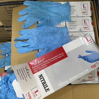 HỘP 100 GĂNG TAY Y TẾ KHÔNG BỘT VGLOVE MÀU XANH