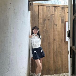 [SHOPPUMI]  Chân váy Marin dáng A ngắn khóa kéo đính thêm nơ 2 màu SM Pumi