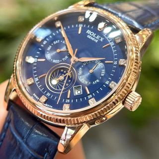 Đồng hồ nam R.o.l.e.x sun and moon 6 kim dây da