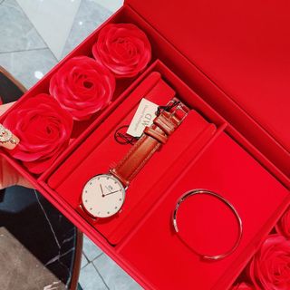 MÓN QUÀ QUỐC TẾ PHỤ NỮ SET ĐỒNG HỒ CAO CẤP D W HOA HỒNG PETITE DA