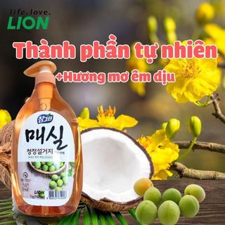 Nước Rửa Chén Lion Organic Chiết Xuất Quả Mơ 1L - Real Green - Kháng khuẩn 99.9%