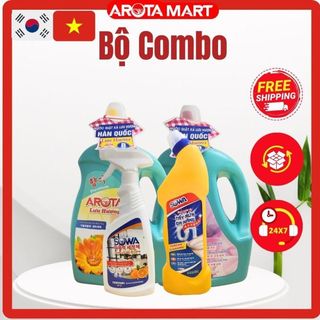 Bộ sản phẩm combo chăm sóc gia đình Arota công nghệ Hàn Quốc - Nước giặt Lưu Hương 03 lít + Thông tẩy đa năng + Xịt tẩy đa năng