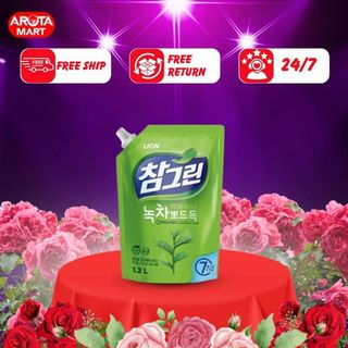 Nước rửa chén Lion chiết xuất trà xanh 1.2L Real Green- nước rửa chén số 1 Hàn Quốc