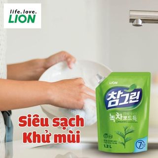 Nước rửa chén Lion chiết xuất trà xanh 1.2L Real Green- nước rửa chén số 1 Hàn Quốc