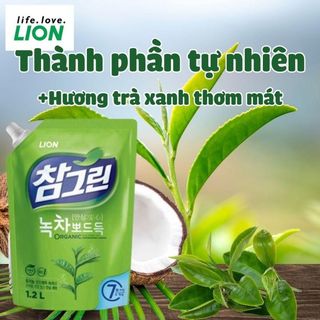 Nước rửa chén Lion chiết xuất trà xanh 1.2L Real Green- nước rửa chén số 1 Hàn Quốc