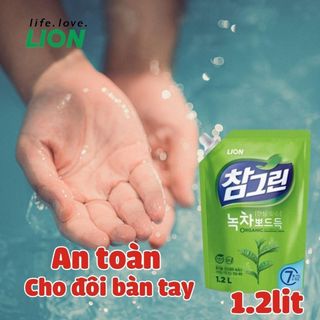 Nước rửa chén Lion chiết xuất trà xanh 1.2L Real Green- nước rửa chén số 1 Hàn Quốc