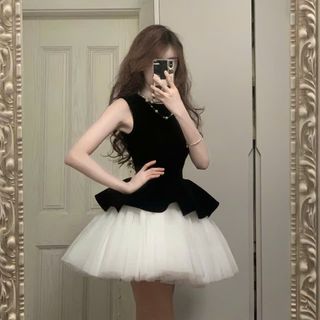VQ Đầm trễ vai phối tùng xòe dễ thương diện đi chơi đi tiệc
