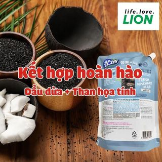 Nước rửa chén Lion tinh chất than hoạt tính CHARMGREEN Organic 1.2L nước rửa chén số 1 Hàn Quốc