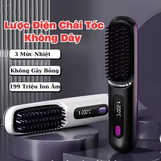 Lược Điện Duỗi Tóc Ion Âm Không Dây Màn Hình Số 3 Chế Độ Nhiệt, Tạo Tóc Mượt, Tạo Kiểu Nhanh