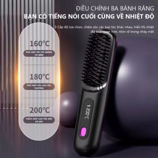 Lược Điện Duỗi Tóc Ion Âm Không Dây Màn Hình Số 3 Chế Độ Nhiệt, Tạo Tóc Mượt, Tạo Kiểu Nhanh