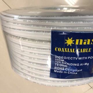 (Cuộn 200m). Cáp đồng trục RG59 liền nguồn có dầu chống ẩm Nasun NS-706