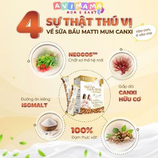 Sữa Hạt Matti Mum Canxi Cho Mẹ Bầu Và Sau Sinh 100% Đạm Thực Vật Đạt Chứng Nhận NON-GMO Của USA Hộp 14 Gói AVIMAMA
