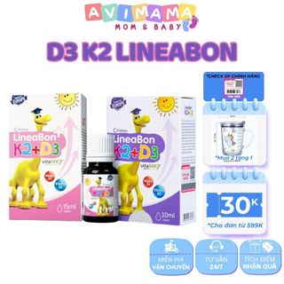 D3 K2 Lineabon Vitamin Hấp Thu Canxi Giúp Tăng Chiều Cao Tối Đa Cho Bé 10ml và 15ml AVIMAMA