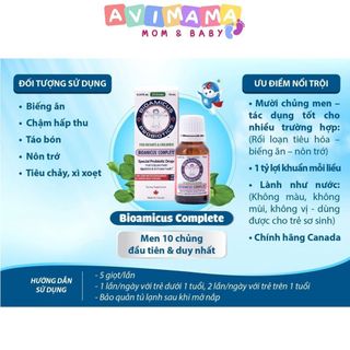 Men Vi Sinh 10 Chủng BioAmicus Complete Bổ Sung Lợi Khuẩn 10Ml Giúp Miễn Dịch Khỏe Tiêu Hóa Tốt GIảm Tiêu Chảy Rối Loạn Tiêu Hóa Nôn Trớ Táo Bón 10Ml AVIMAMA