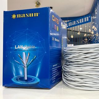 (Cuộn 305m) - Dây mạng GIÁ RẺ lõi 0.4mm. Dây mạng Cat6 Nasun HOT66, dây màu trắng