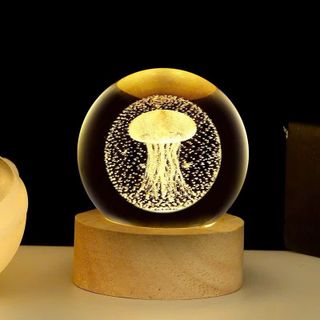 QỦA CẦU PHA LÊ chạm khắc hình đế gỗ, ĐÈN PHA LÊ dạ quang decor phòng ngủ, bàn làm việc