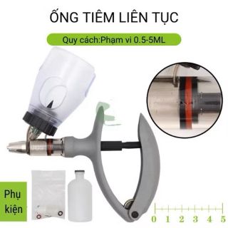Xi lanh tự động, xilanh thú y có giá đỡ cắm chai 5ml ( 5cc ) kèm kim