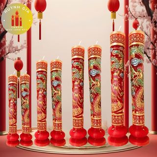 Đèn cầy cưới (nến cưới) Rồng Phụng nhũ vàng dành cho lễ cưới gia tiên, đám hỏi.