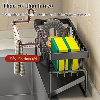 Kệ đựng đồ rửa chén bát có giá để giẻ rửa chén trên bồn có khay hứng nước nghiêng thép carbon phủ sơn tĩnh điện
