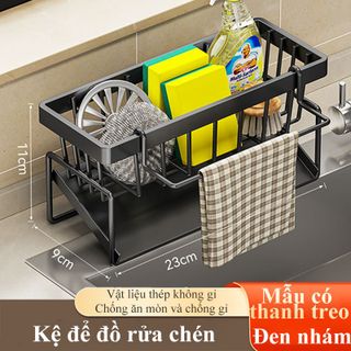 Kệ đựng đồ rửa chén bát có giá để giẻ rửa chén trên bồn có khay hứng nước nghiêng thép carbon phủ sơn tĩnh điện