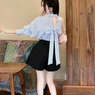 Áo Sơ Mi Nữ Tay Dài Đính Nơ Phía Sau Lưng Form Rộng Bigsize Xinh Đẹp Cao Cấp Dễ Thương