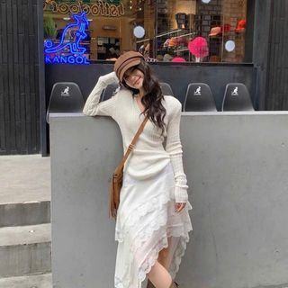 [SHOPPUMI] Váy ren tà xéo lưng thun 2 màu freesize Pumi