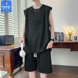 Đồ Bộ Quần áo Nam Ba Lỗ Sát Nách mùa hè cộc tay mặc ở nhà họa tiết kẻ viền in dập nổi Bộ Đùi Nữ tập gym yoga bóng chày chất thun lạnh.