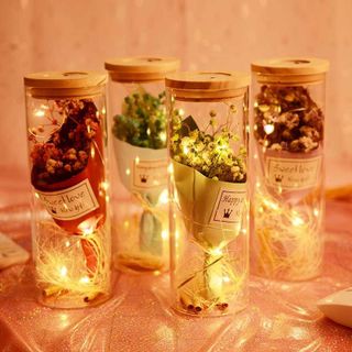 Bình Thủy Tinh Hoa Khô Có Đèn Phát Sáng, Lọ thủy tinh ước nguyện trang trí làm quà tặng ý nghĩa,  Quà tặng, Quà lưu niệm