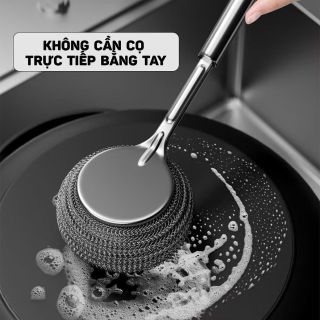 Cọ Chà Nồi Bằng Thép Không Gỉ 304, Cây Cọ Xoong Nồi Có Tay Cầm Kéo Dài Đa Năng