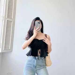 [SHOPPUMI] Áo linen Vibe 2s xếp ly có tăng đơ điều chỉnh nhiều màu freesize Pumi