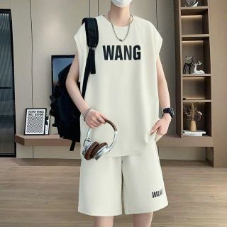 Bộ Đồ Mùa Hè Nam Không Tay Phong Cách Hồng Kông Rộng Thun Lạnh In Pet Không Bong Tróc Băng Bộ Đồ Thể Thao Bộ Đồ Hai Mảnh